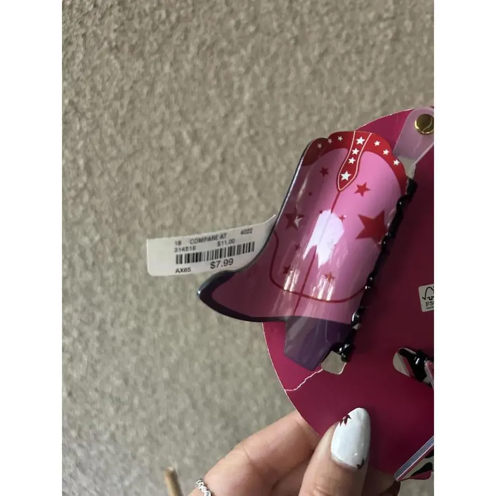 Pink Linen Yeehaw Hair Clip Set NWT Cowgirl Western Boot Star Hat Cute Cowprint